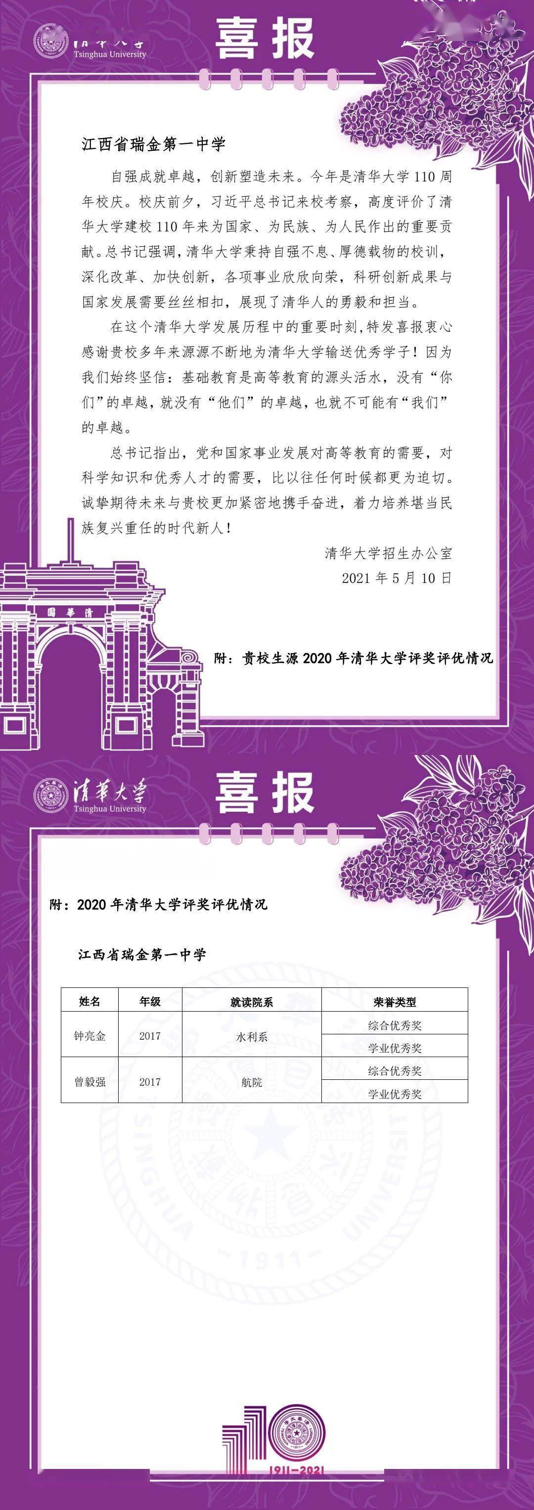 喜讯传来：清华大学录取喜报频传！