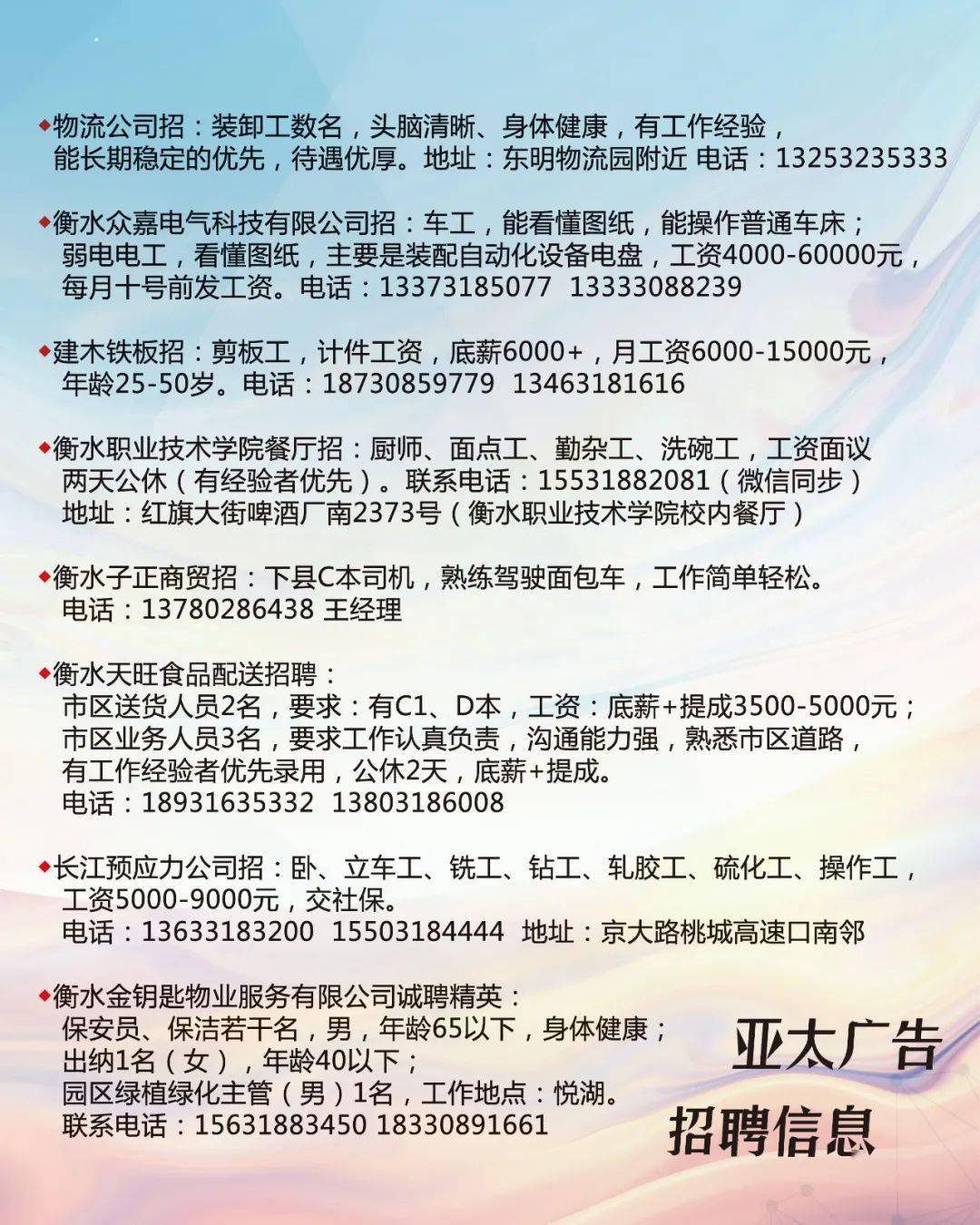 济阳信息港招聘资讯速递